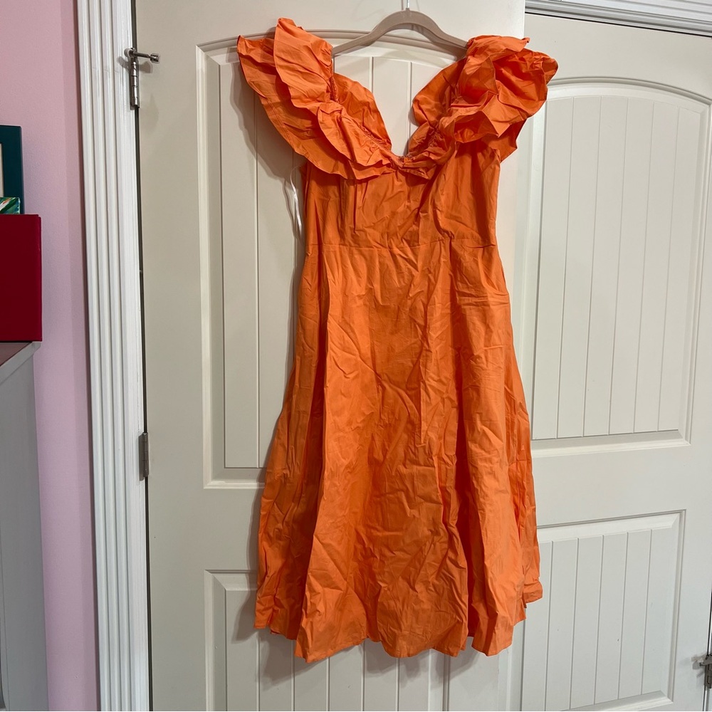 Petal & Pup Cabo Frill Sleeve Midi Dress in Orange